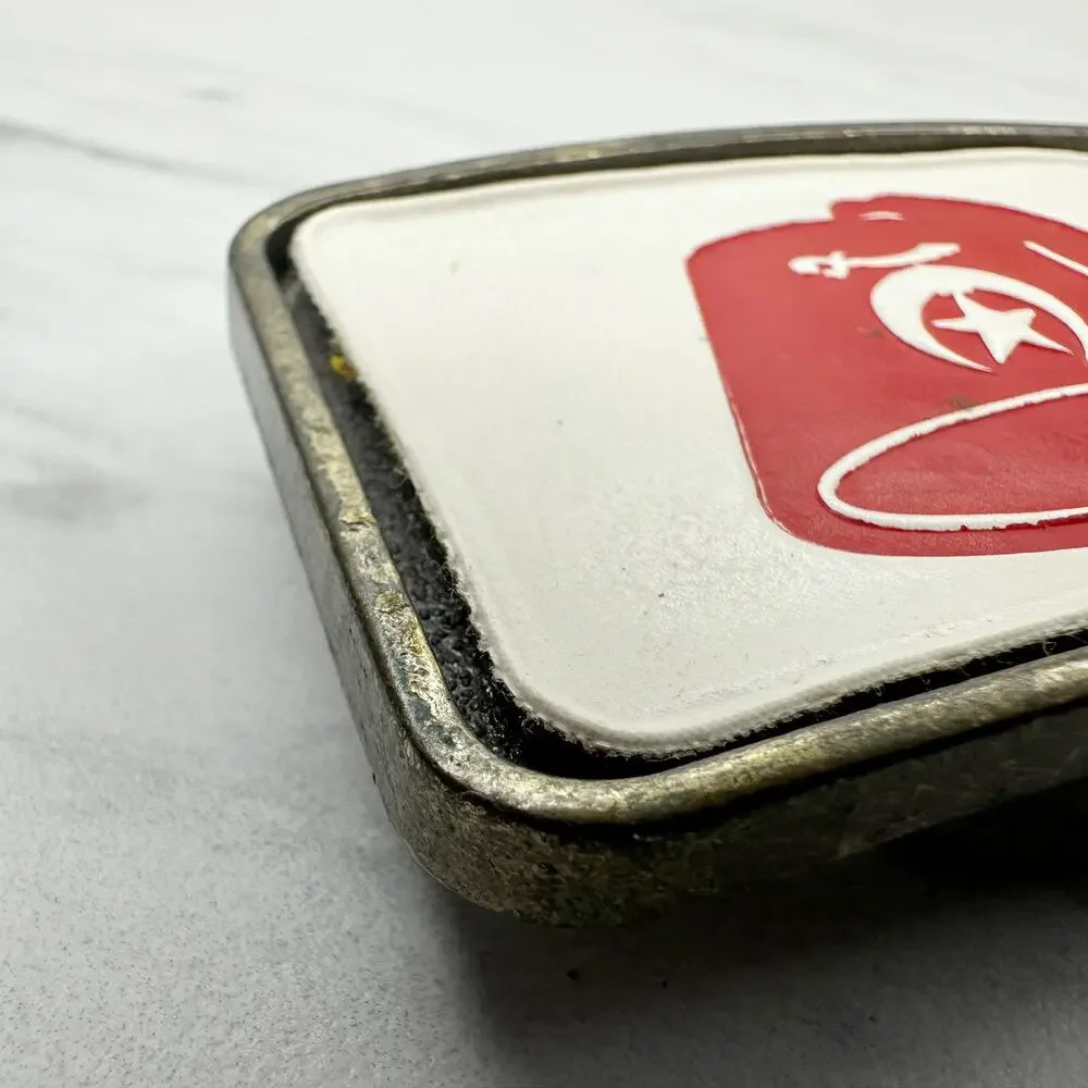 Vintage Shriners Fez Belt Buckle Red White Insert Masonic ✨